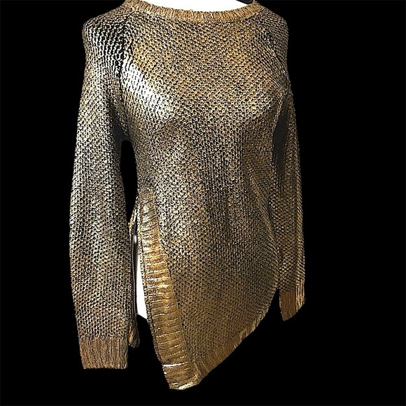 Romeo & Juliette Couture sweater gold  & black  asymmetrical zipper  XS NWT - Picture 1 of 15